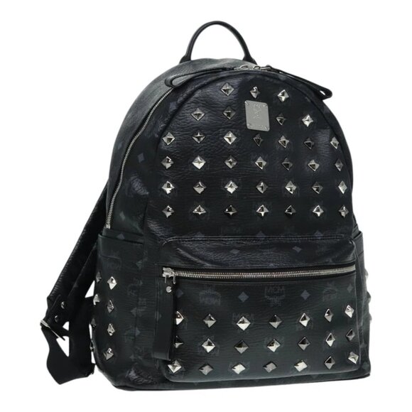 MCM Handbags - MCM Vicetos Logogram Studs Backpack PVC Black Silver Auth yk14954